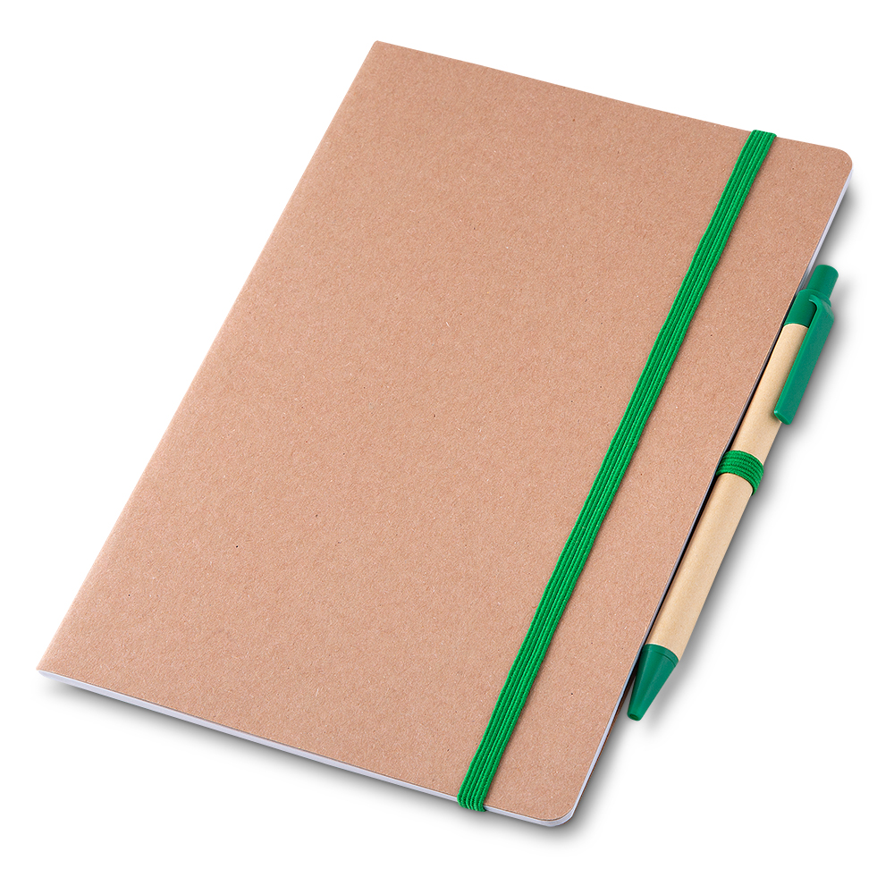 Caderno A5 Capa em Papel Kraft com Caneta — cor Verde
