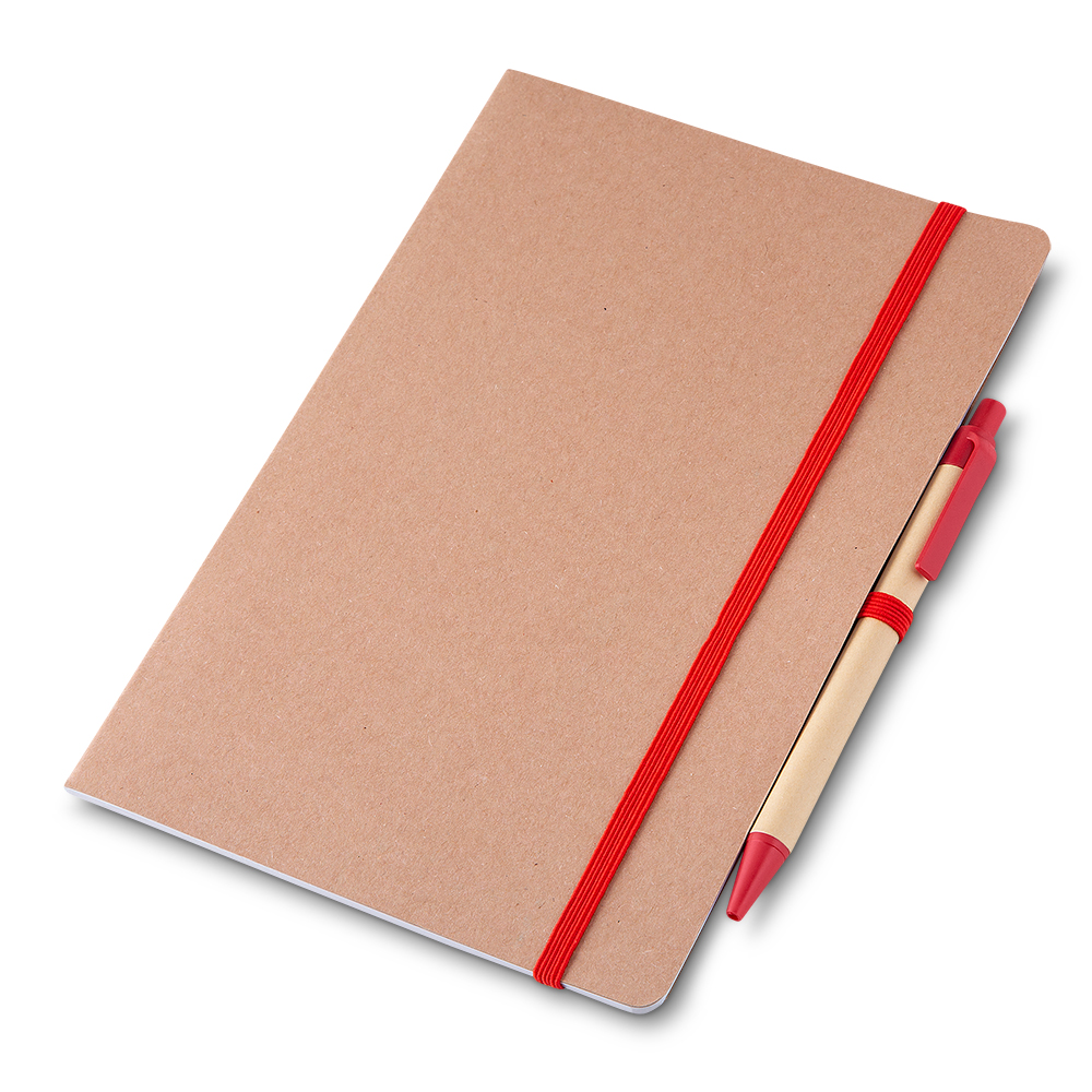 Caderno A5 Capa em Papel Kraft com Caneta — cor Vermelho