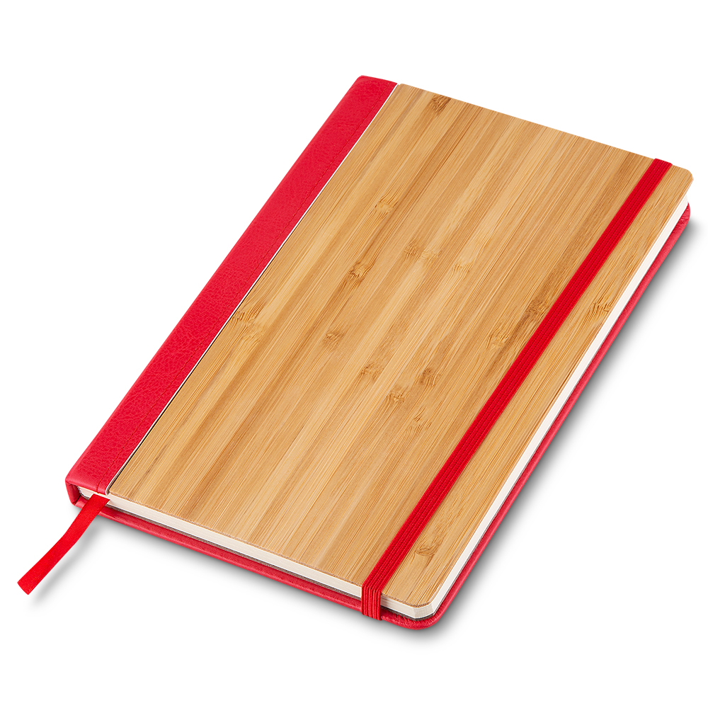 Caderno A5 Capa em Bambu e Pu — cor Vermelho