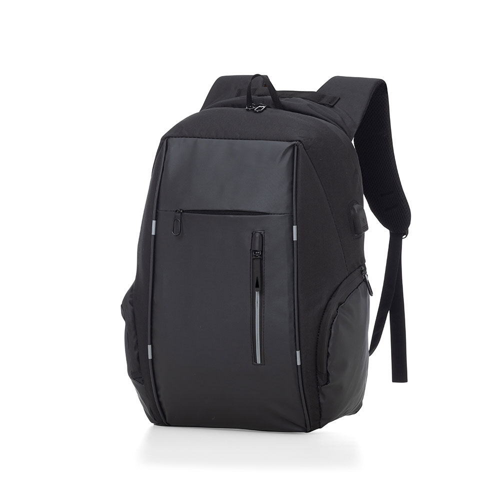 Mochila para Notebook em Poliéster e Pu — cor Preto