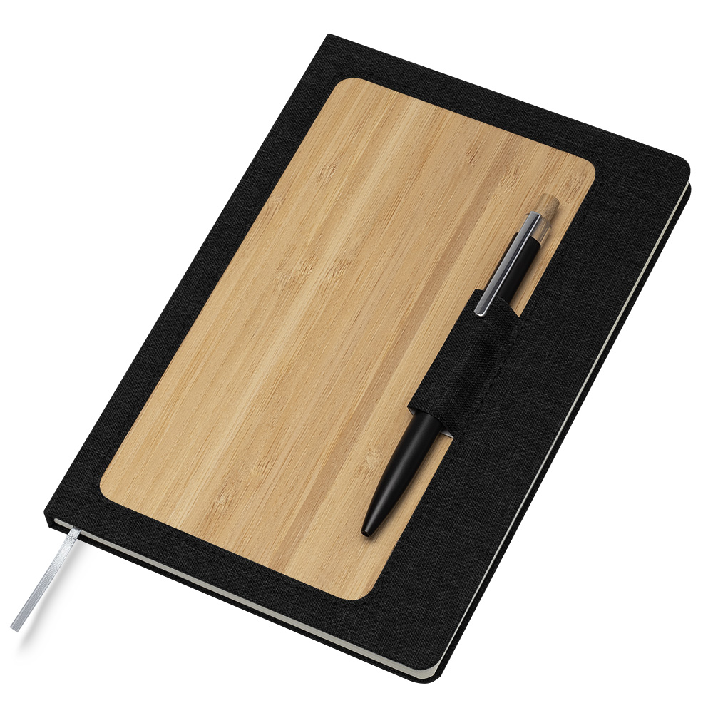 Caderno A5 Capa em Rpet e Bambu — cor Preto