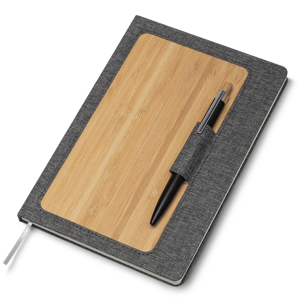 Caderno A5 Capa em Rpet e Bambu — cor Cinza