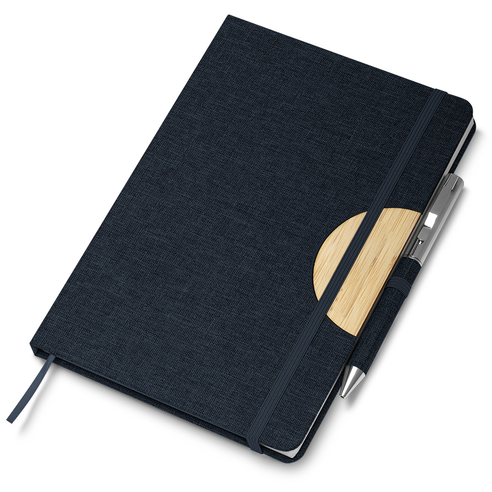 Caderno A5 Capa em Rpet e Detalhe em Bambu