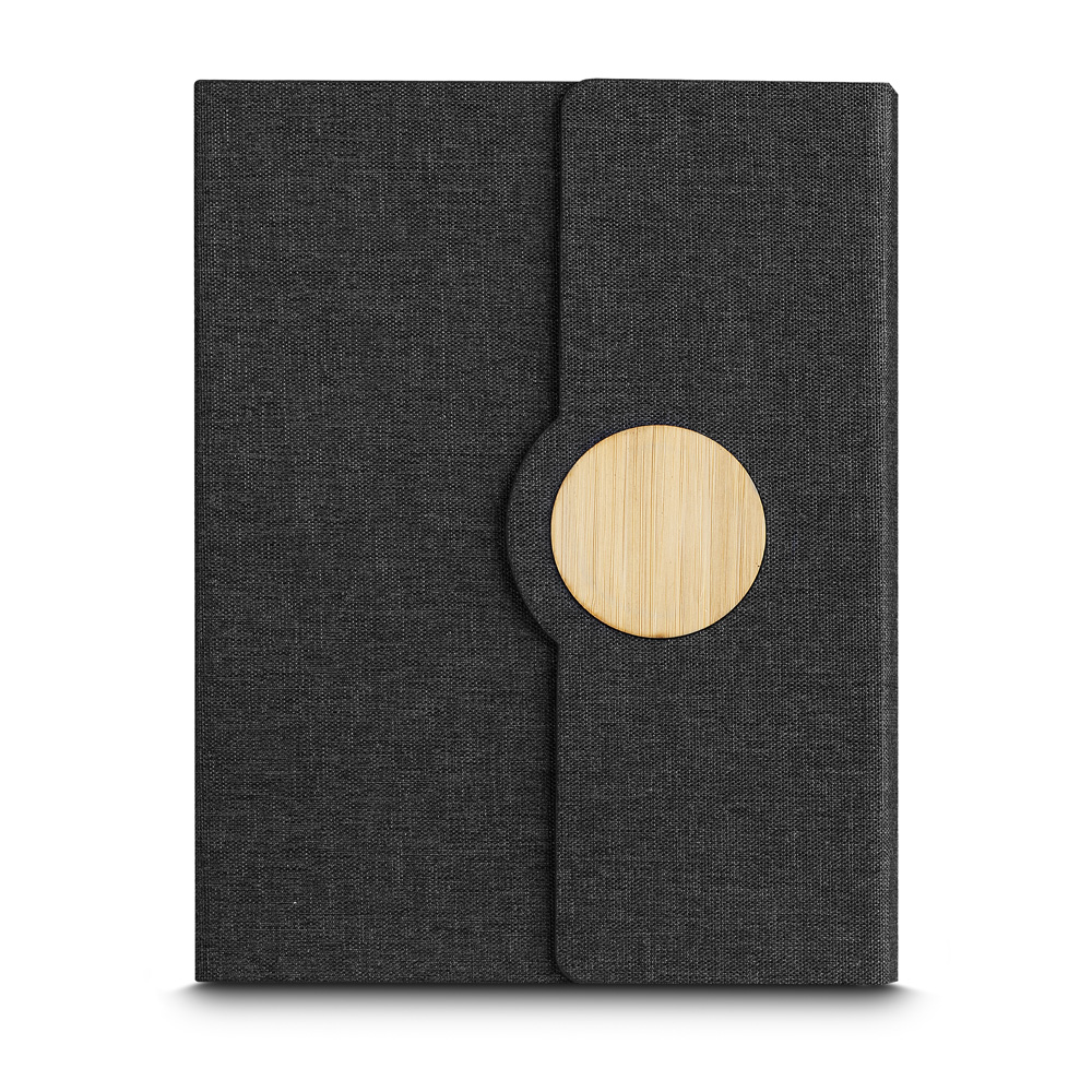 Caderno A5 Capa em Rpet e Detalhe em Bambu — cor Preto