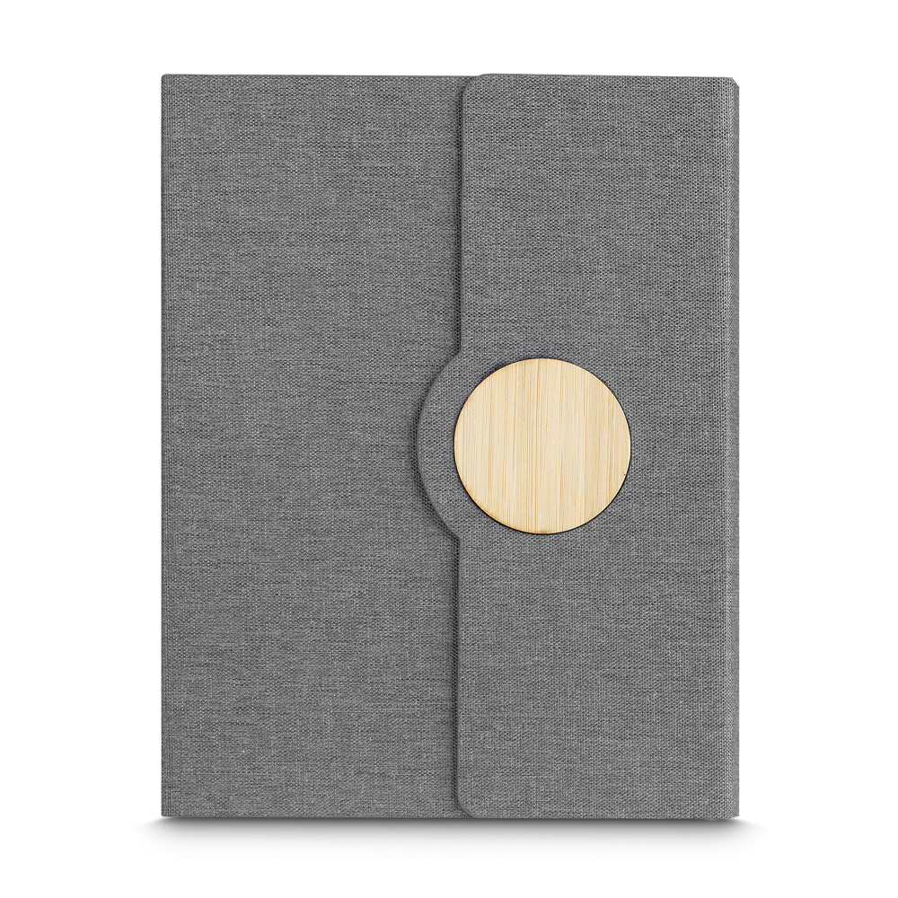 Caderno A5 Capa em Rpet e Detalhe em Bambu — cor Cinza