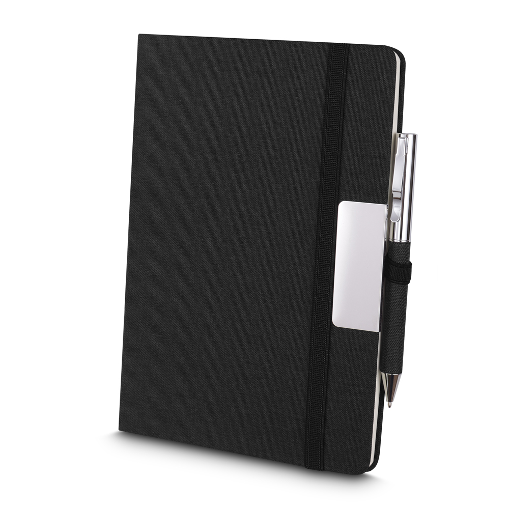 Kit Escritório A5 Capa em Rpet e Caneta Metalica — cor Preto