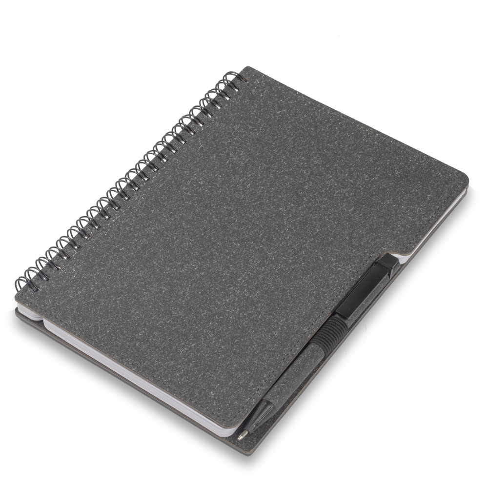 Caderno A5 Capa em Papelão Reciclado c/ Caneta — cor Preto