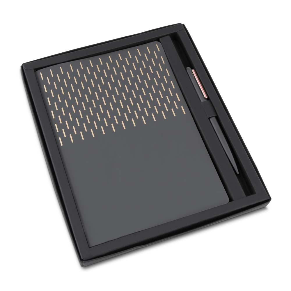 Kit Escritório A5 Capa em Pu e Caneta Metalica — cor Cinza
