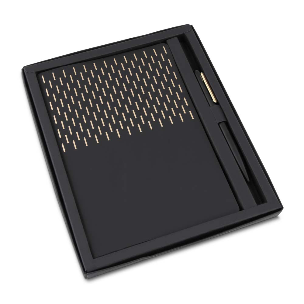 Kit Escritório A5 Capa em Pu e Caneta Metalica — cor Preto