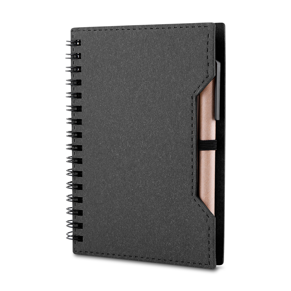 Caderno A6 Capa em Papelão Reciclado com Caneta — cor Preto