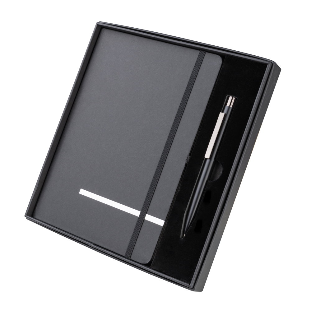 Kit Escritório Caderno Tamanho A5 com Capa Dura e Caneta Metal