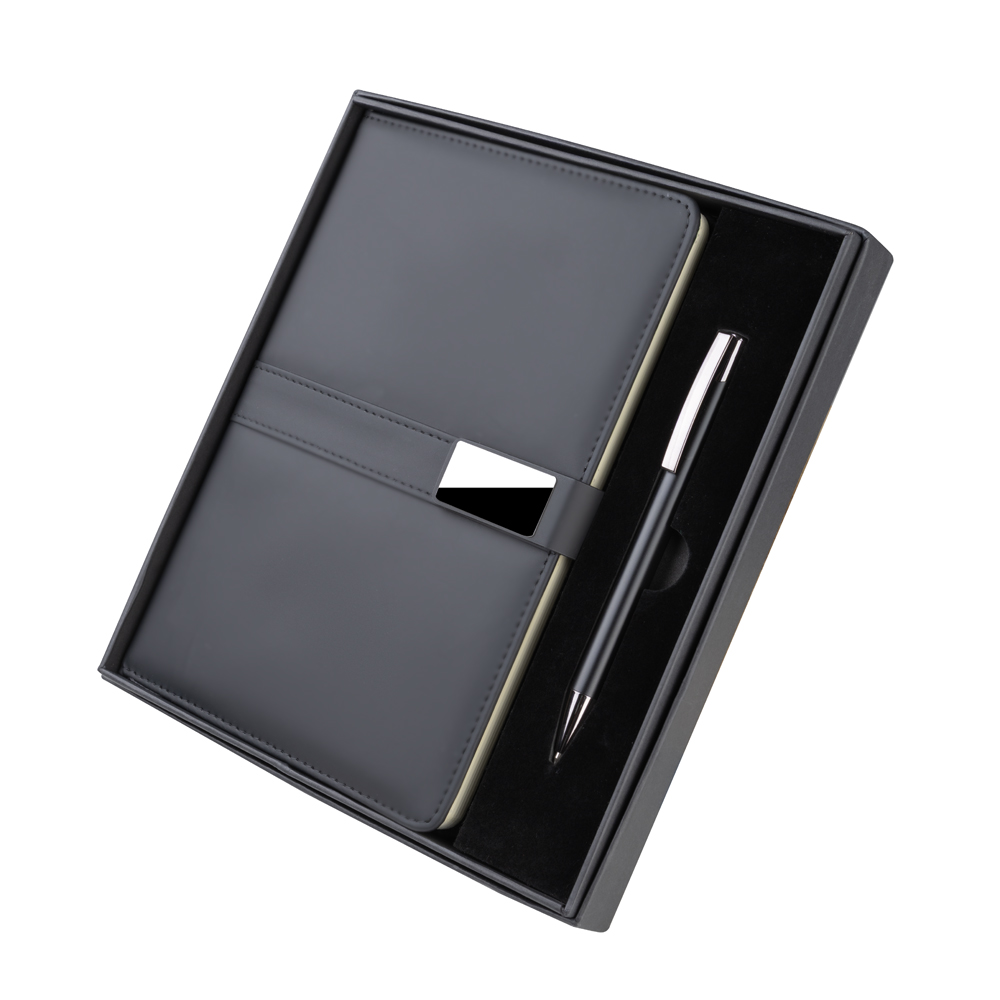 Kit Escritório Caderno A5, Capa Pu e Caneta Metal