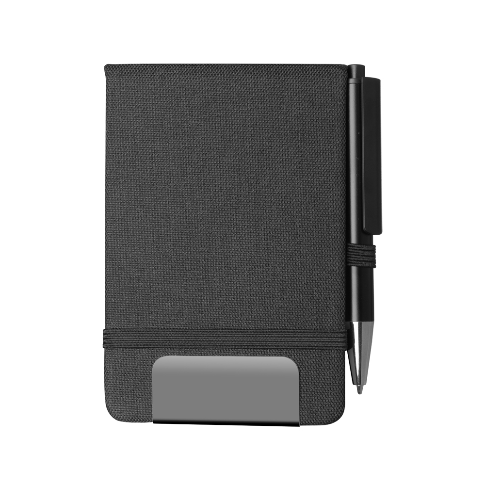 Mini Caderno A6 em Rpet com Caneta — cor Preto