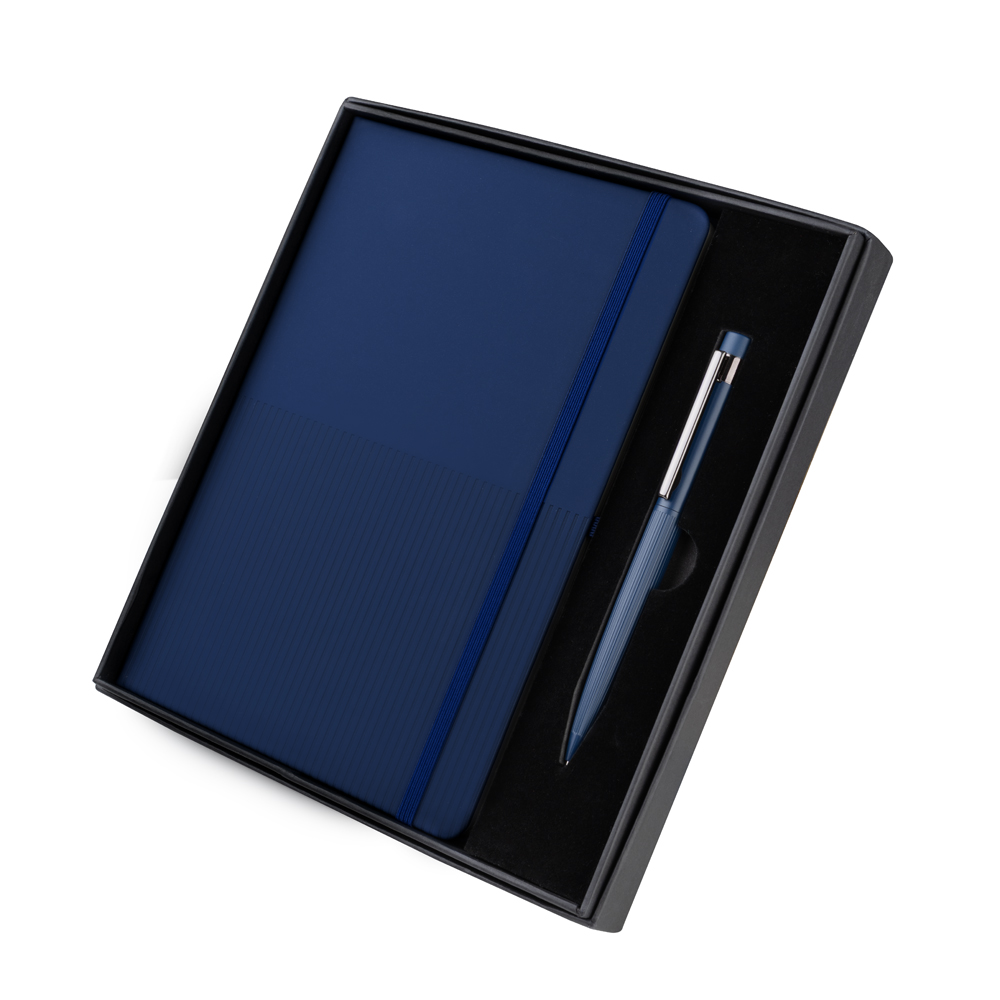 Kit Escritório Contendo, Caderno A5 com Elástico e Caneta Metálica